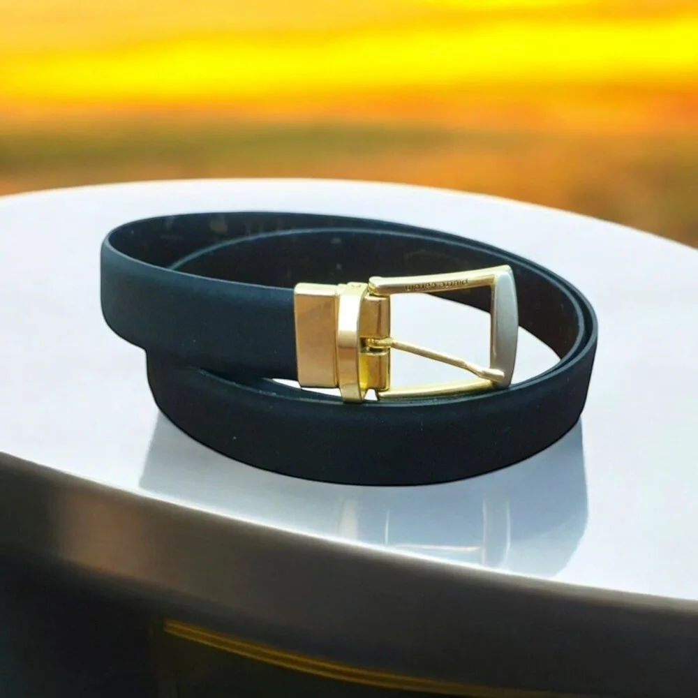 PIERRE CARDIN Belt Black/Brown Cowhide Leather/Brass Buckle Size 42/105